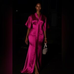 Vibrant Pink Satin Kimono Dress